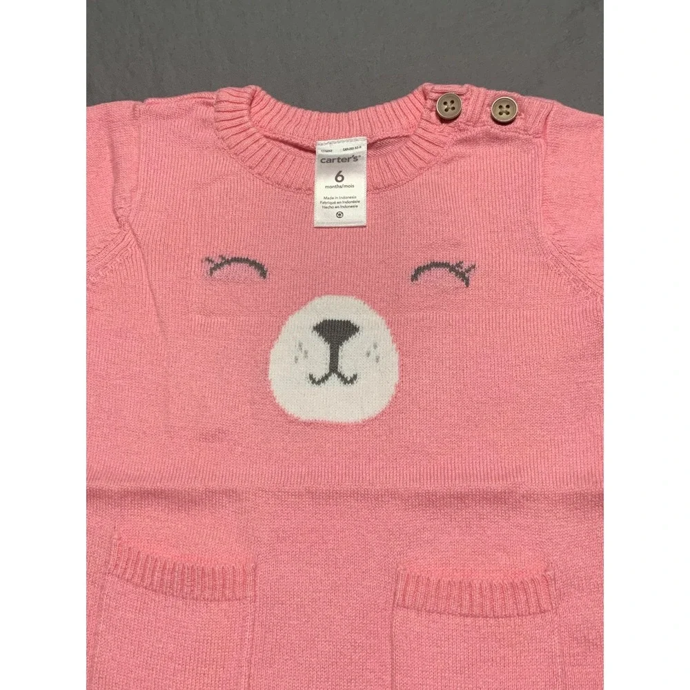 Carters Baby‎ Girl Pink Bear Knit Sweater Jumpsuit Romper 6 Months NWT 127g567